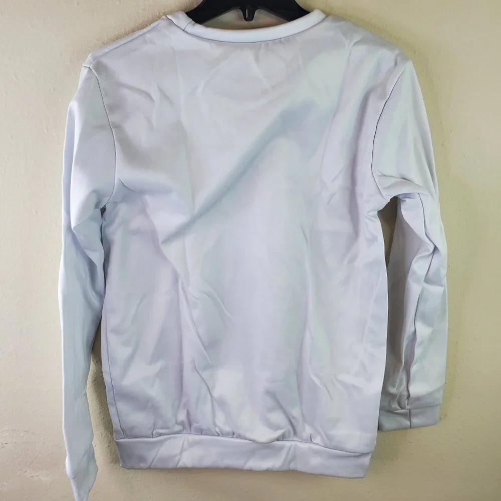 Womens White "Always Tired" Skull Screenprint Sweatshirt M Nwot - Picture 8 of 9